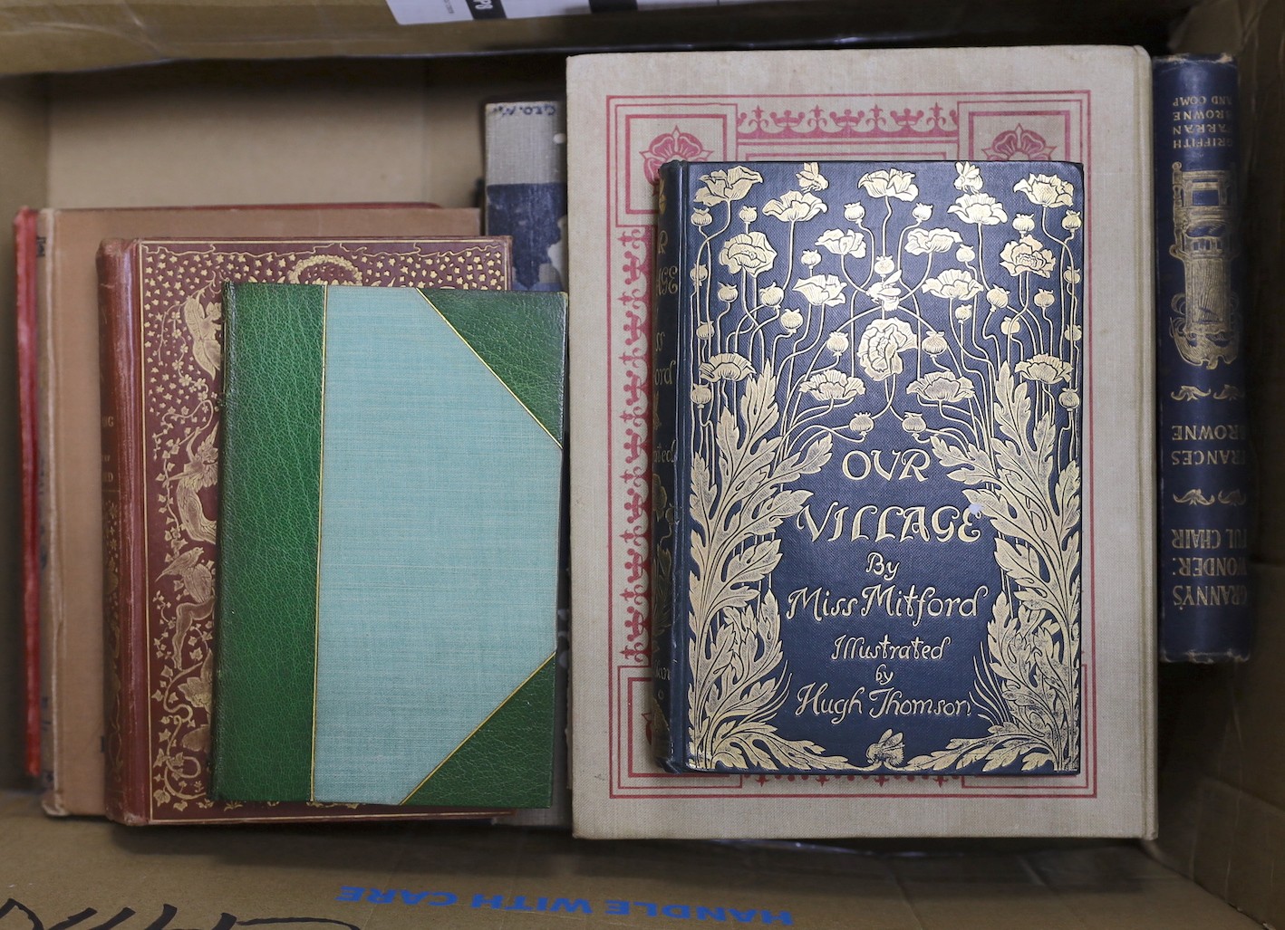 Mitford, Mary Russell - Our Village ..., one hundred illus. by Hugh Thomson; publisher's gilt-pictorial cloth, dark green e/ps., ge., cr.8vo. reprinted 1893; Kingsley, Charles - The Water-Babies ...